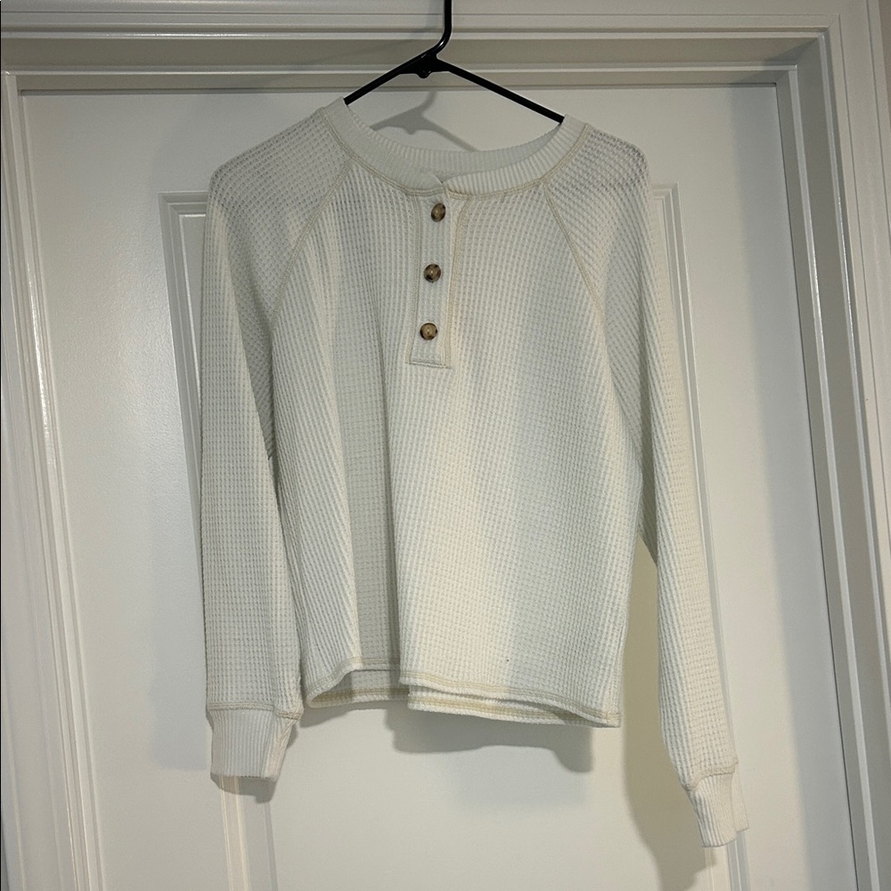 Old Navy Cream Waffle Knit Henley Top